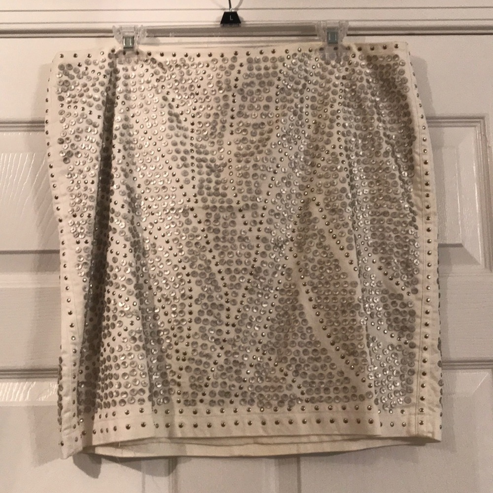 White House Black Market sequin and stud Mini ivory white 14